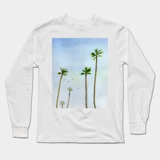 Palm Trees with a blue Sky Watercolor Painting Long Sleeve T-Shirt